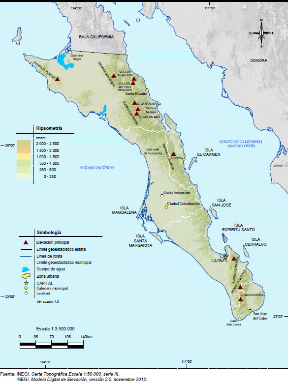 Mapa Orografía Baja California Sur