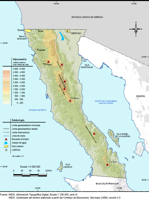 Mapa Orografía Baja California