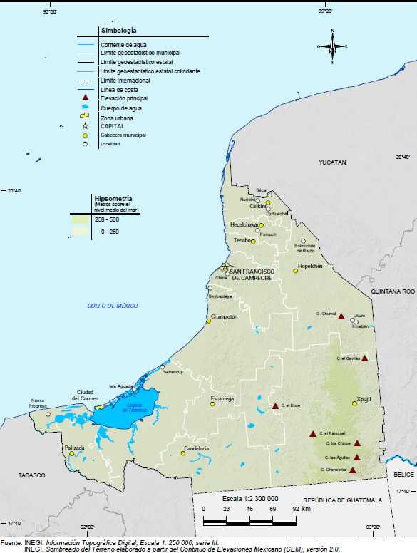 Mapa Orografía Campeche