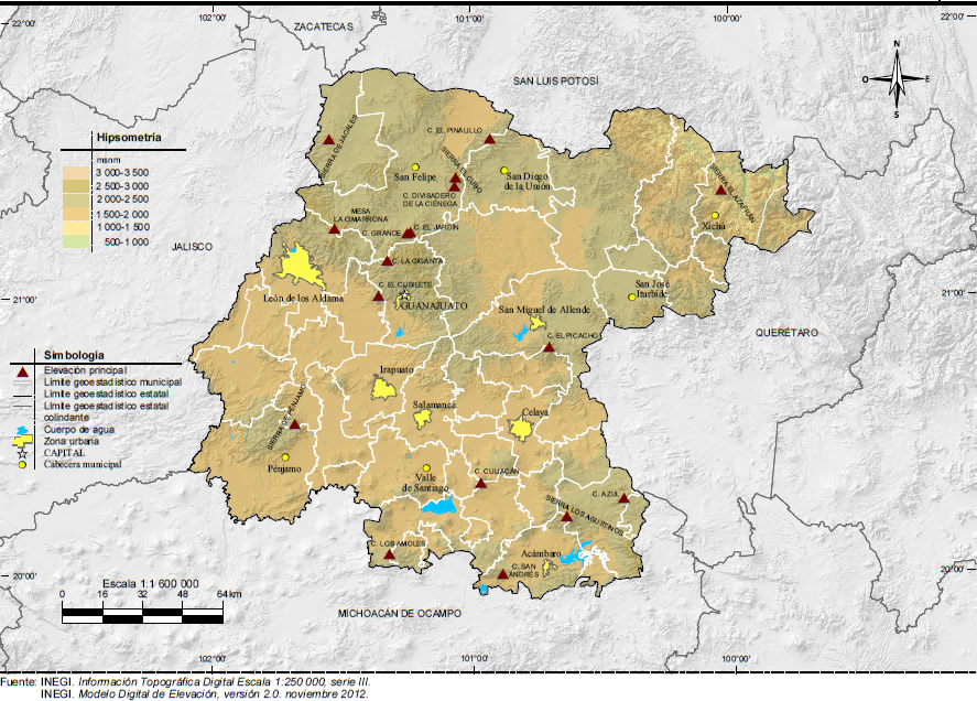 Mapa Orografía Guanajuato