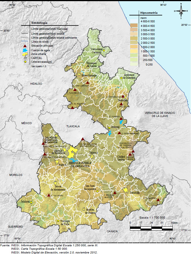 Mapa Orografía Puebla