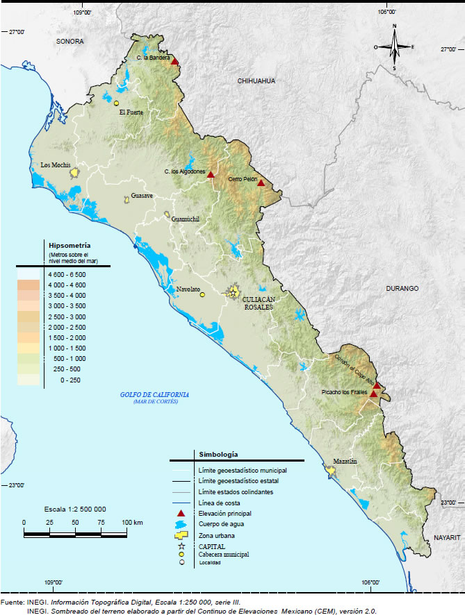 Mapa Orografía Sinaloa