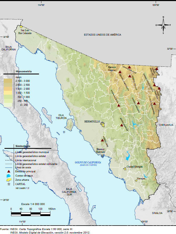 Mapa Orografía Sonora