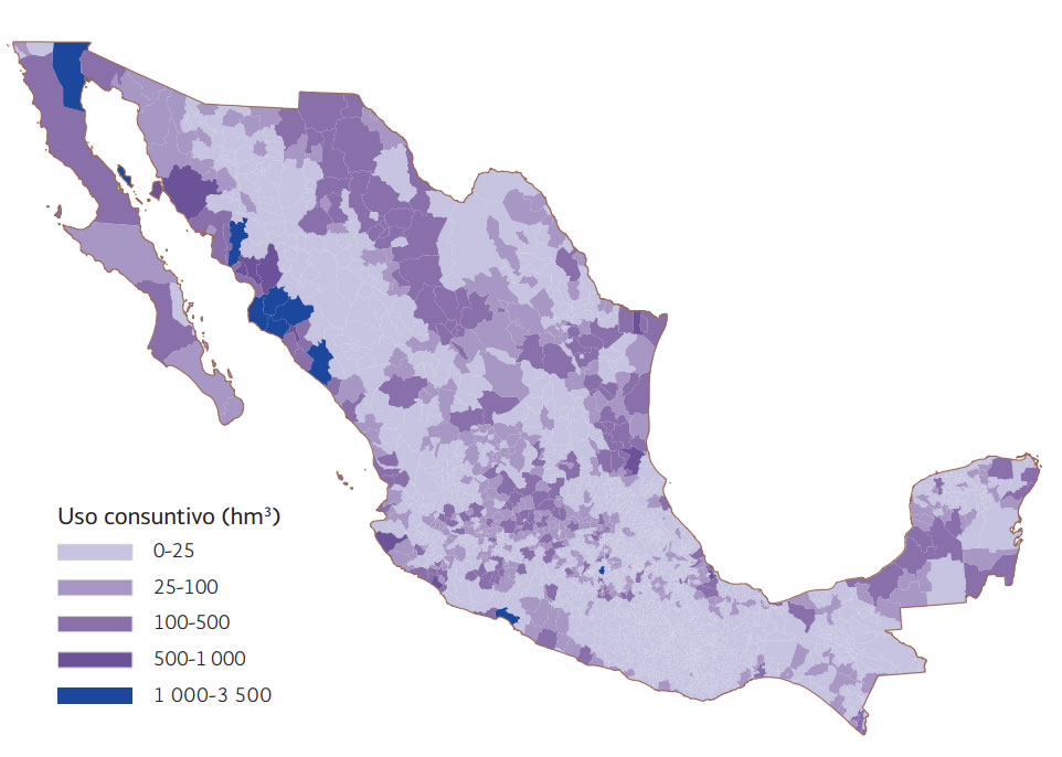 Mapa intensidad de usos consuntivos por municipios